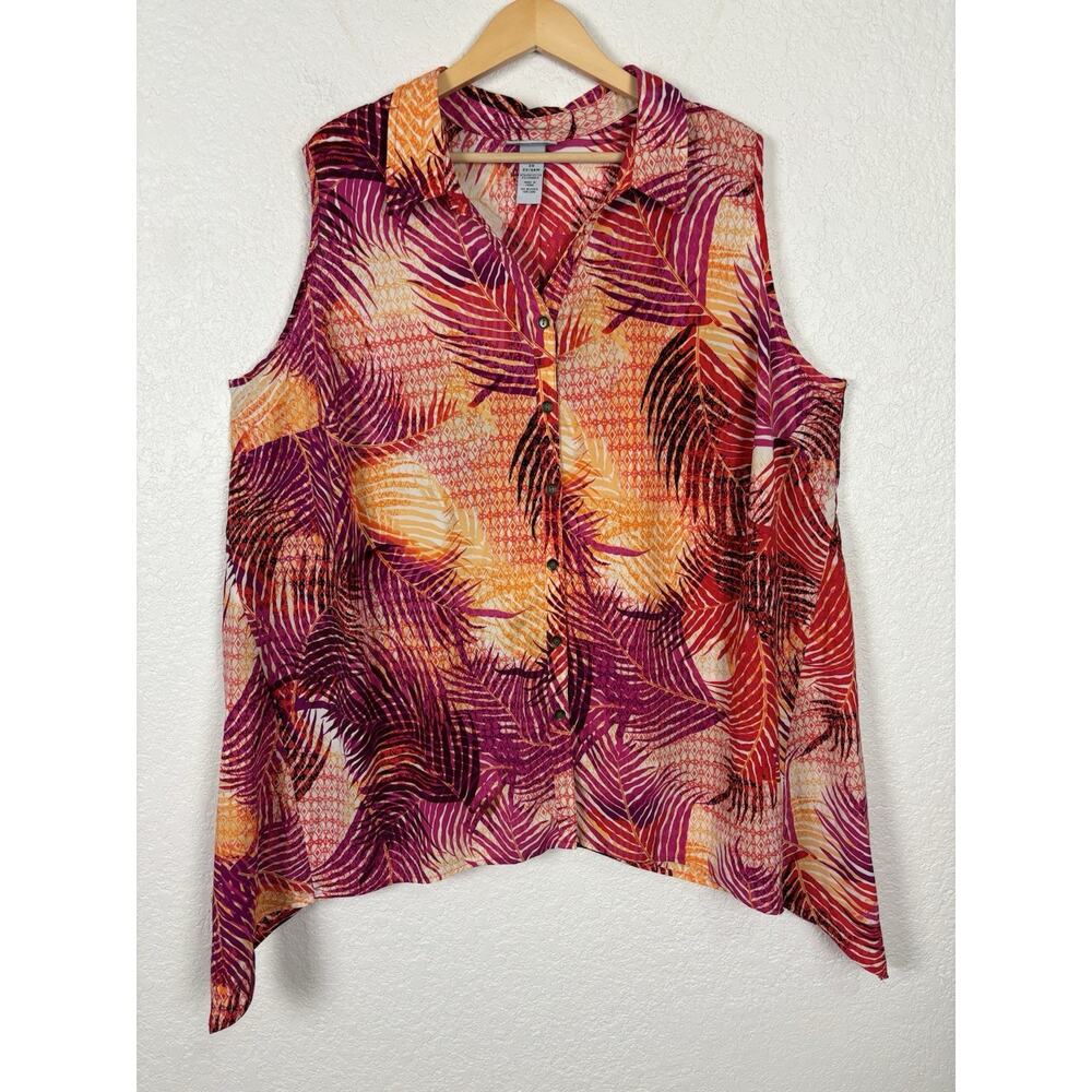 Catherines Womens Top Sz 22/24 Orange Piink Tropical Beach Vacation‎ Resort